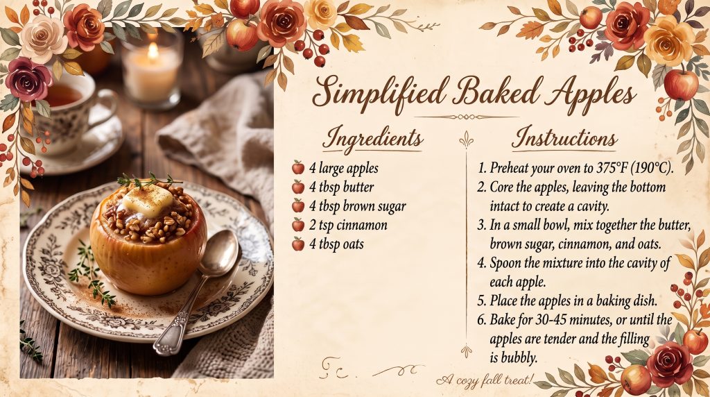 Grandmacore Breakfast: 5 Simple Comfort Recipes with a Vintage Aesthetic 7 Cinnamon spiced baked apples recipe card vintage grandmacore aesthetic
