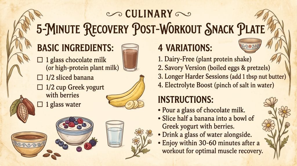 5-Minute Recovery Ritual: Easy Post-Workout Snack 5 5-minute recovery ritual post-workout snack plate recipe card in vintage grandmacore style