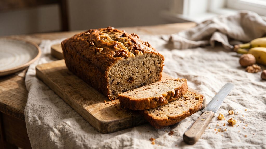 Best Banana Bread Recipe: Easy 5-Step Brown Butter Loaf 2 Best banana bread recipe loaf with browned butter sliced on linen under morning light
